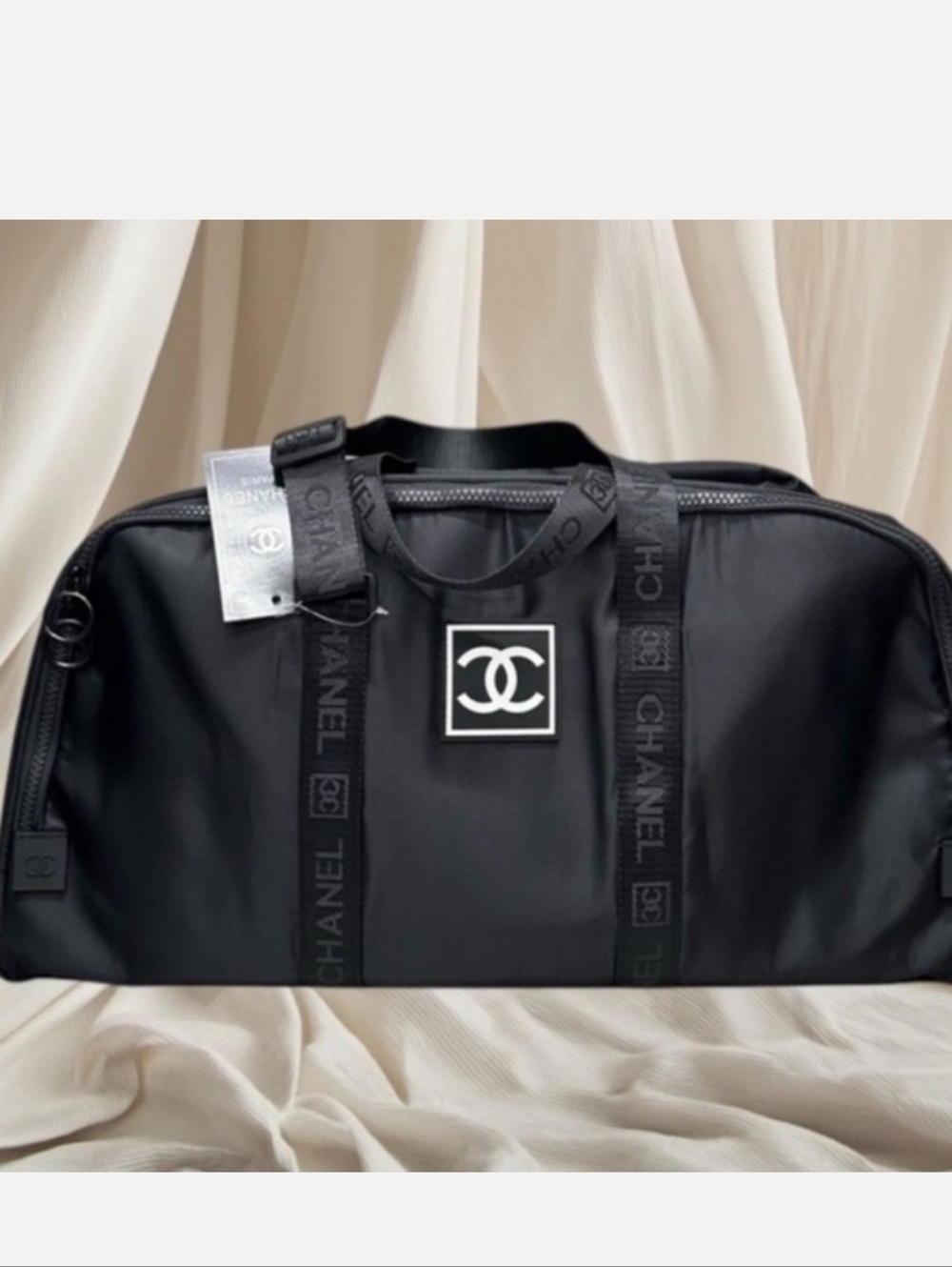 Black Nylon With White Branding Unisex Travel/Gym Bag.